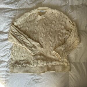 ZARA Ivory Cable Knit Crewneck Sweater Size XL